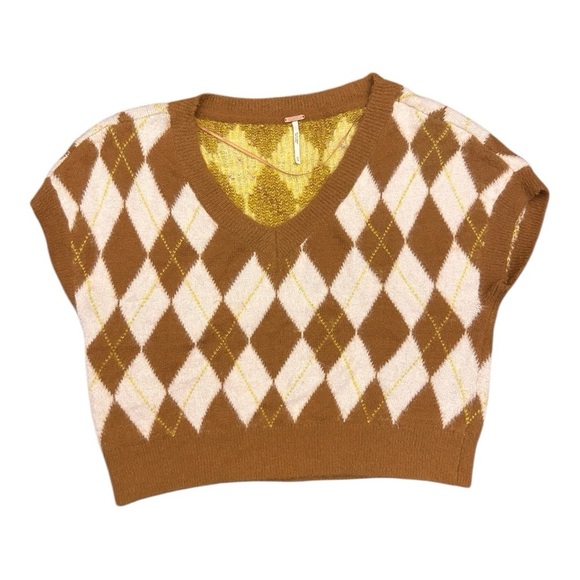 Free People Through the Motions argyle pattern sweater vest, brown cream size xs - Picture 4 of 11